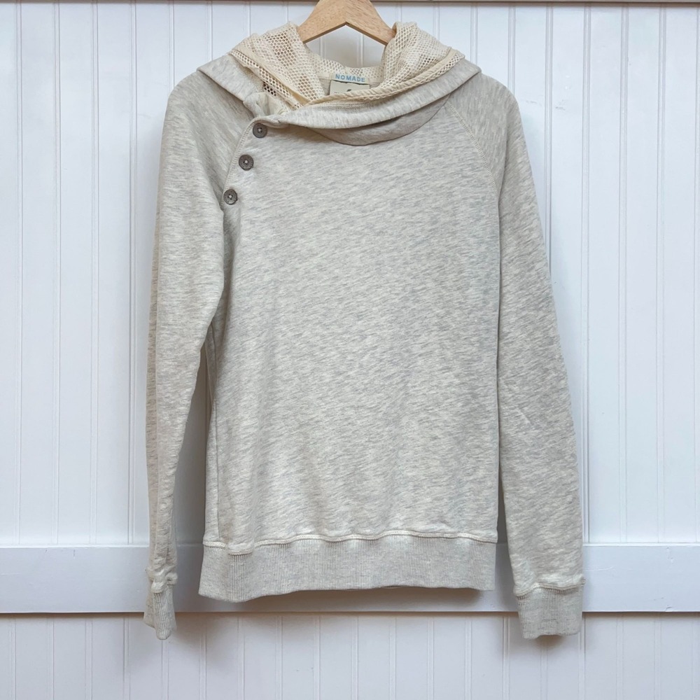 Maison Scotch Gray Double Hood Sweatshirt Cabincore Cozy Crochet Nomade Med